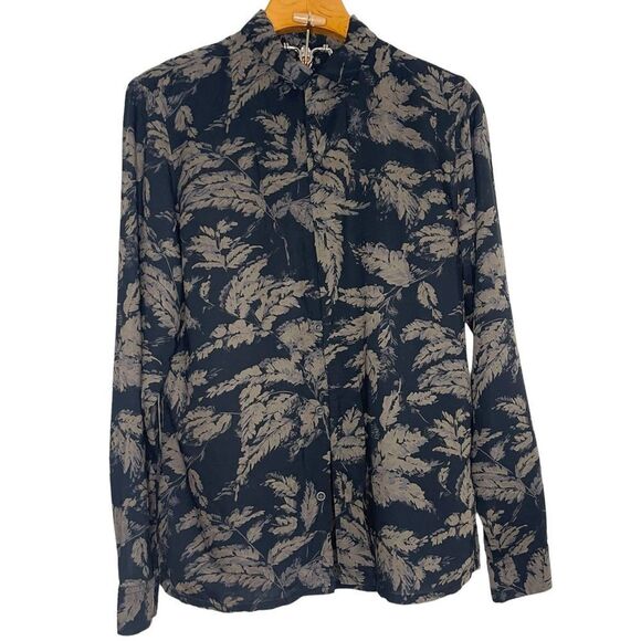 ALLSAINTS Mens Birch Long Sleeve Shirt Printed Viscose Button Up Shirt Sz:XS - Picture 1 of 3